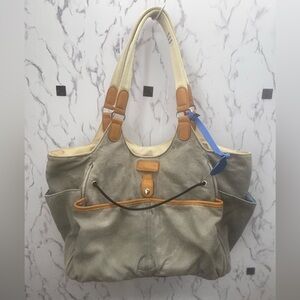 Ellington Canvas & Leather Diaper Bag Tote - Gray/Tan Multi-Pocket